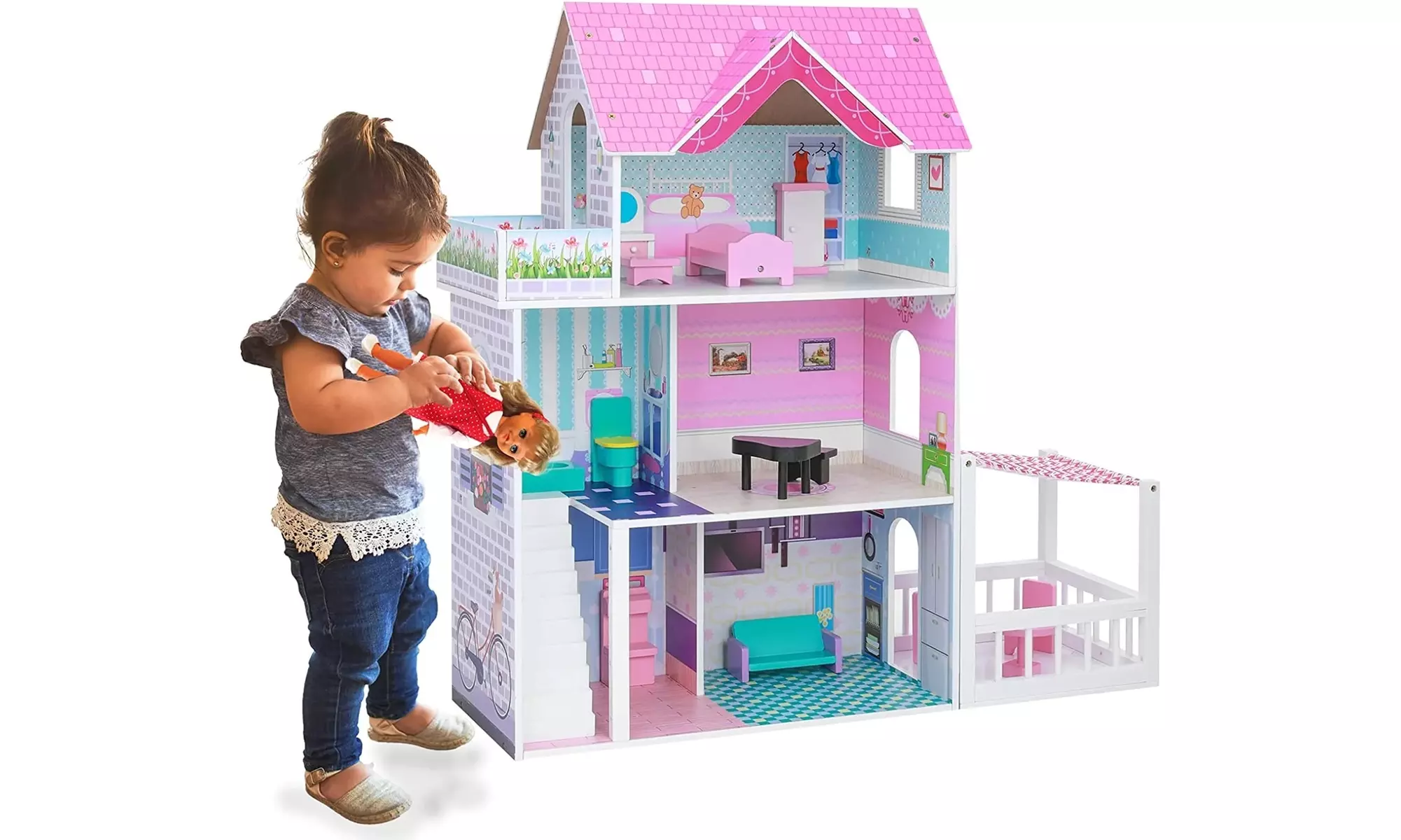 Wooden Dreamhouse Dollhouse, Doll House for Girl, Pretend Play Dollhouse - Primary Image