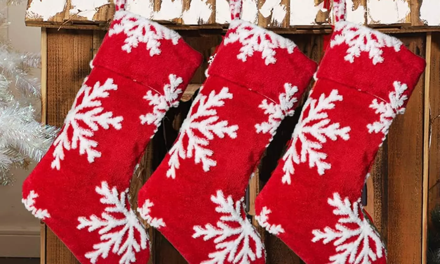 One or Two Packs of ItBelongs2U Large Plush Christmas Snowflake Stockings