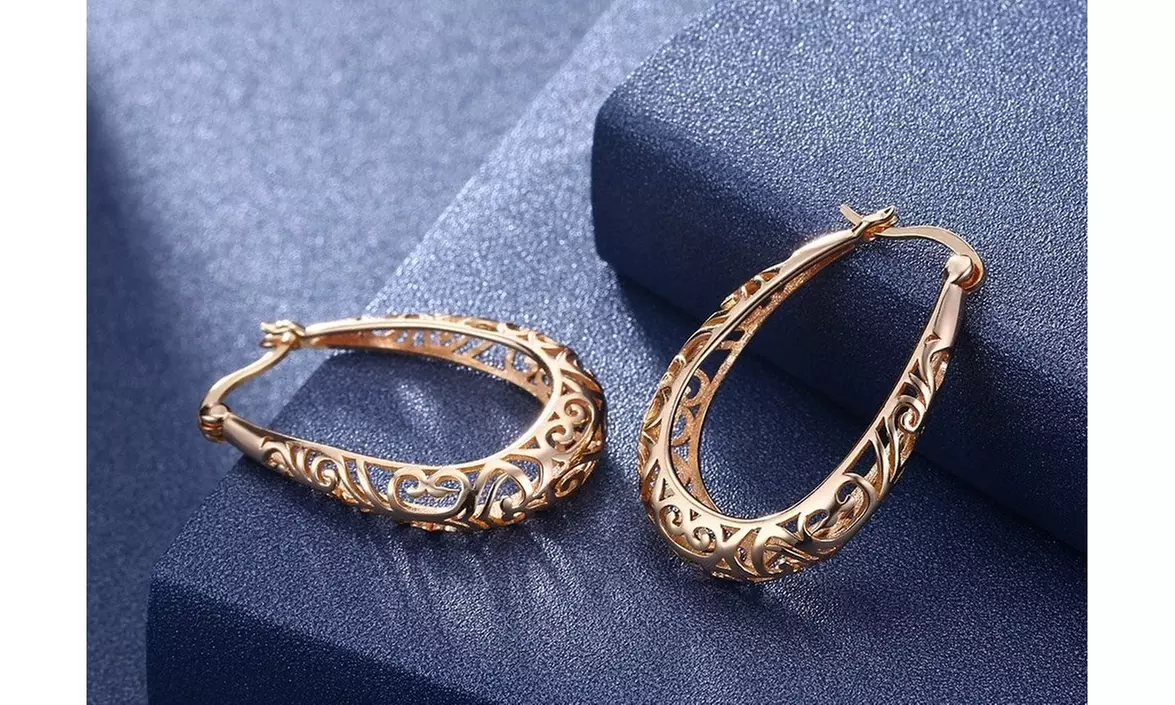 18K Gold Plated Sterling Silver Filigree Hoop Earrings - Primary Image