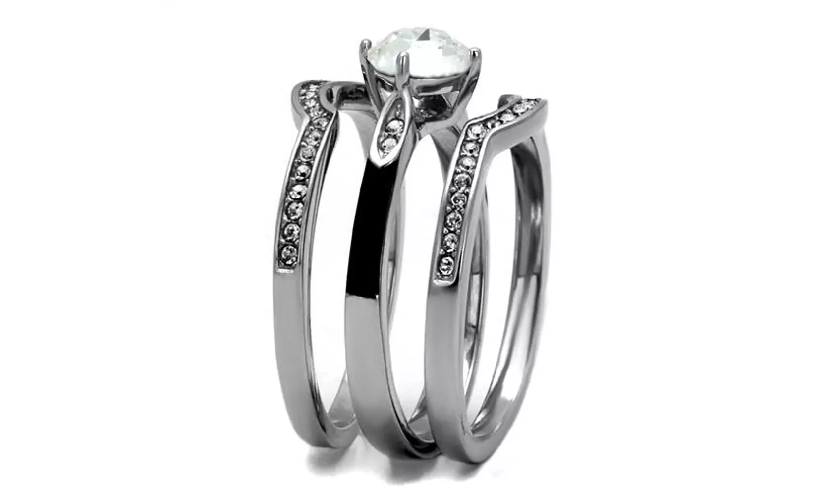 Womens 1.1ct Round Cut Cubic Zirconia and Stainless Steel Wedding Ring Set