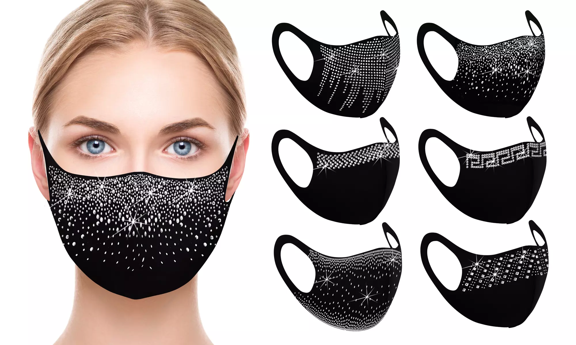 6 Pack : Rhinestone Chic Bling Face Mask - Primary Image
