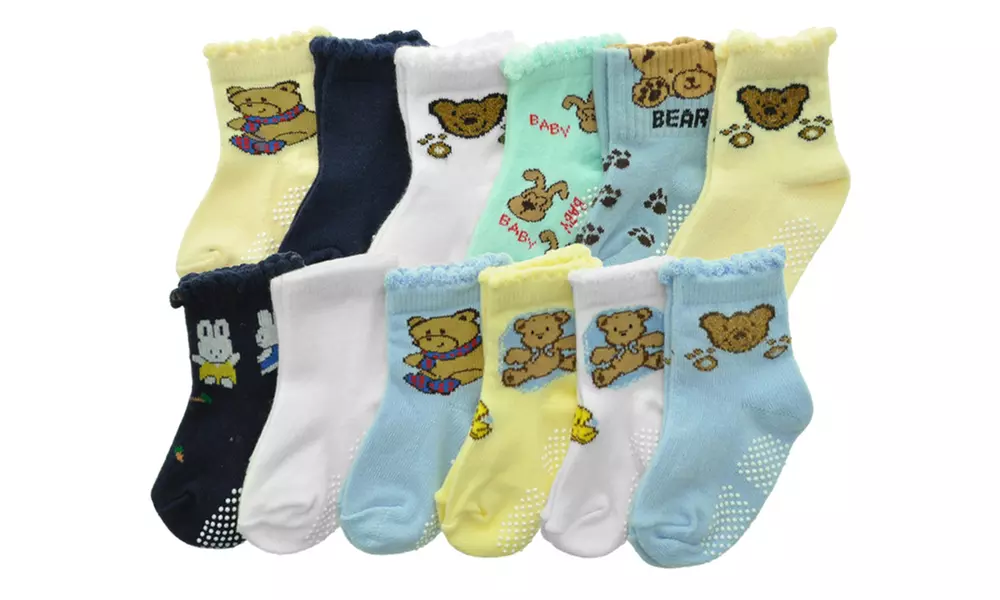 Cotton Blend Baby Socks with Non-Skid Bottom (12 Pair Pack) - Second Medium
