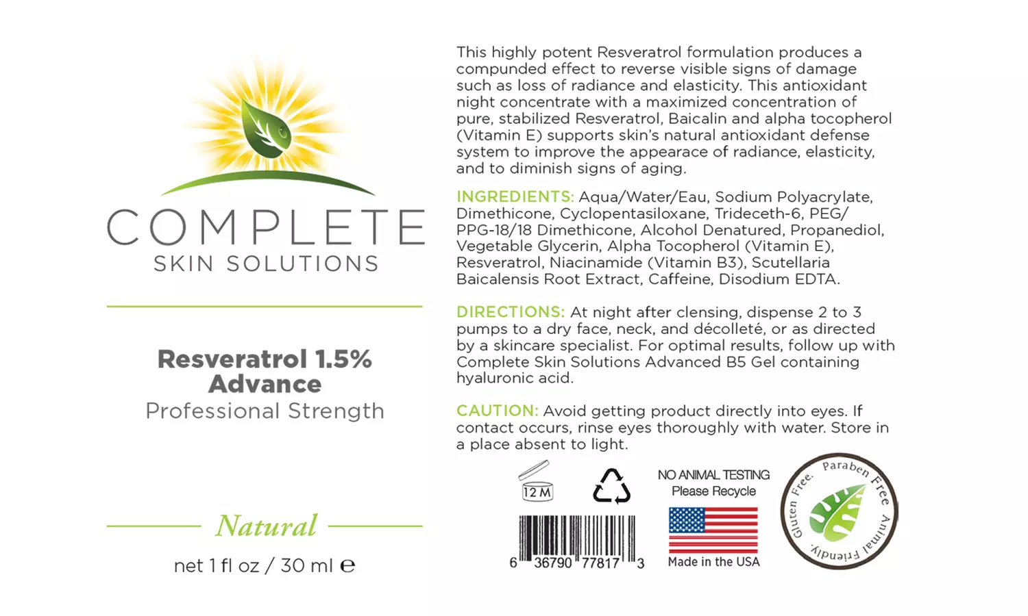 COMPLETE Skin Solutions Resveratrol 1.5% Advanced Strength (1 oz)  - Second Medium