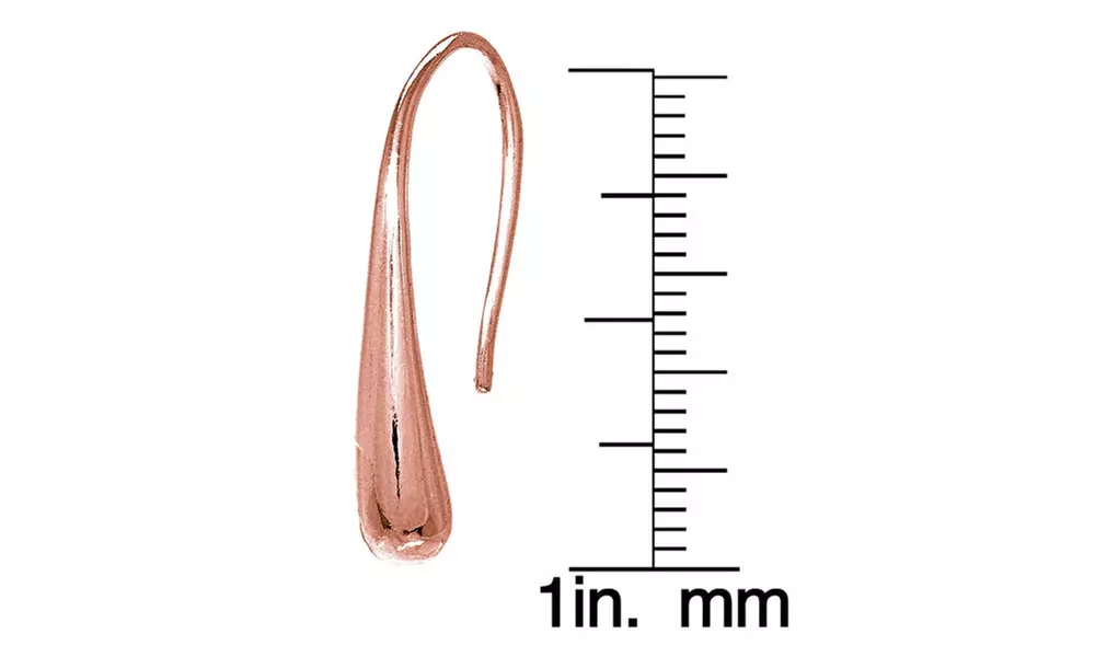 Rose Gold Flashed Sterling Silver Elongated Puffed Teardrop Hook Earrings
