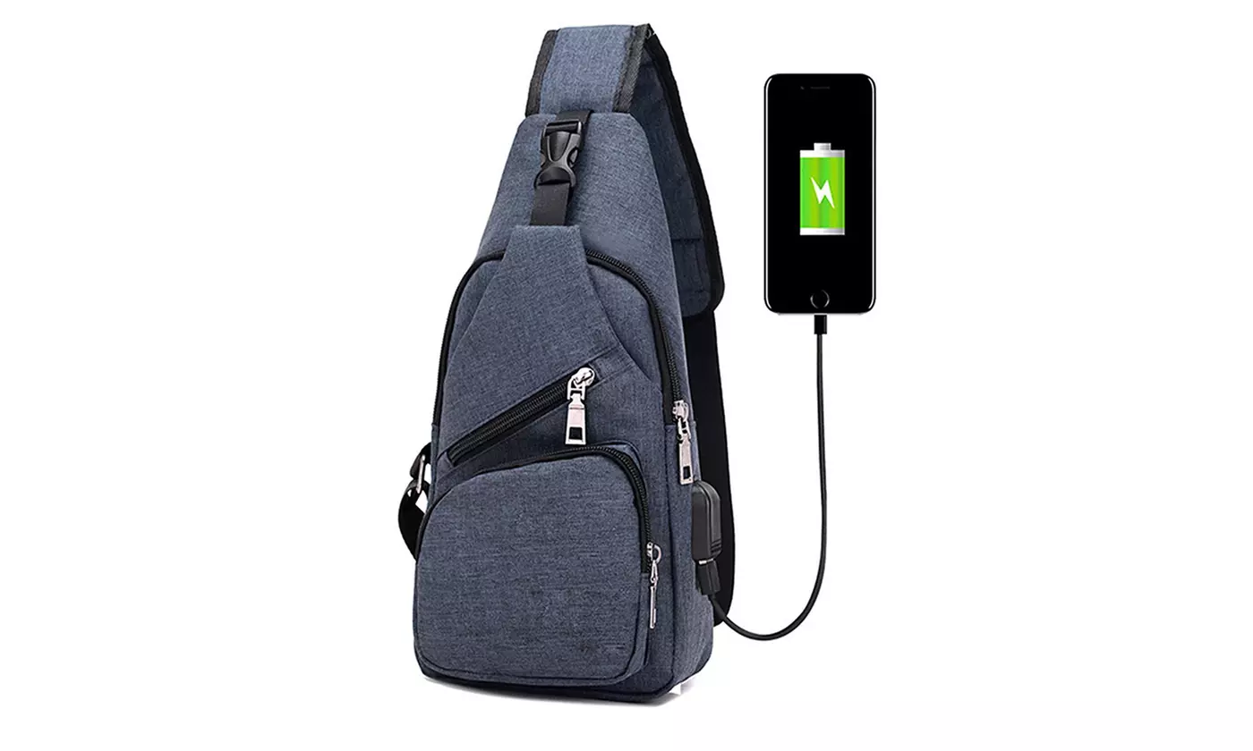 Men Women Messenger Shoulder Bag Sling Chest Pack Crossbody Bag With USB Port