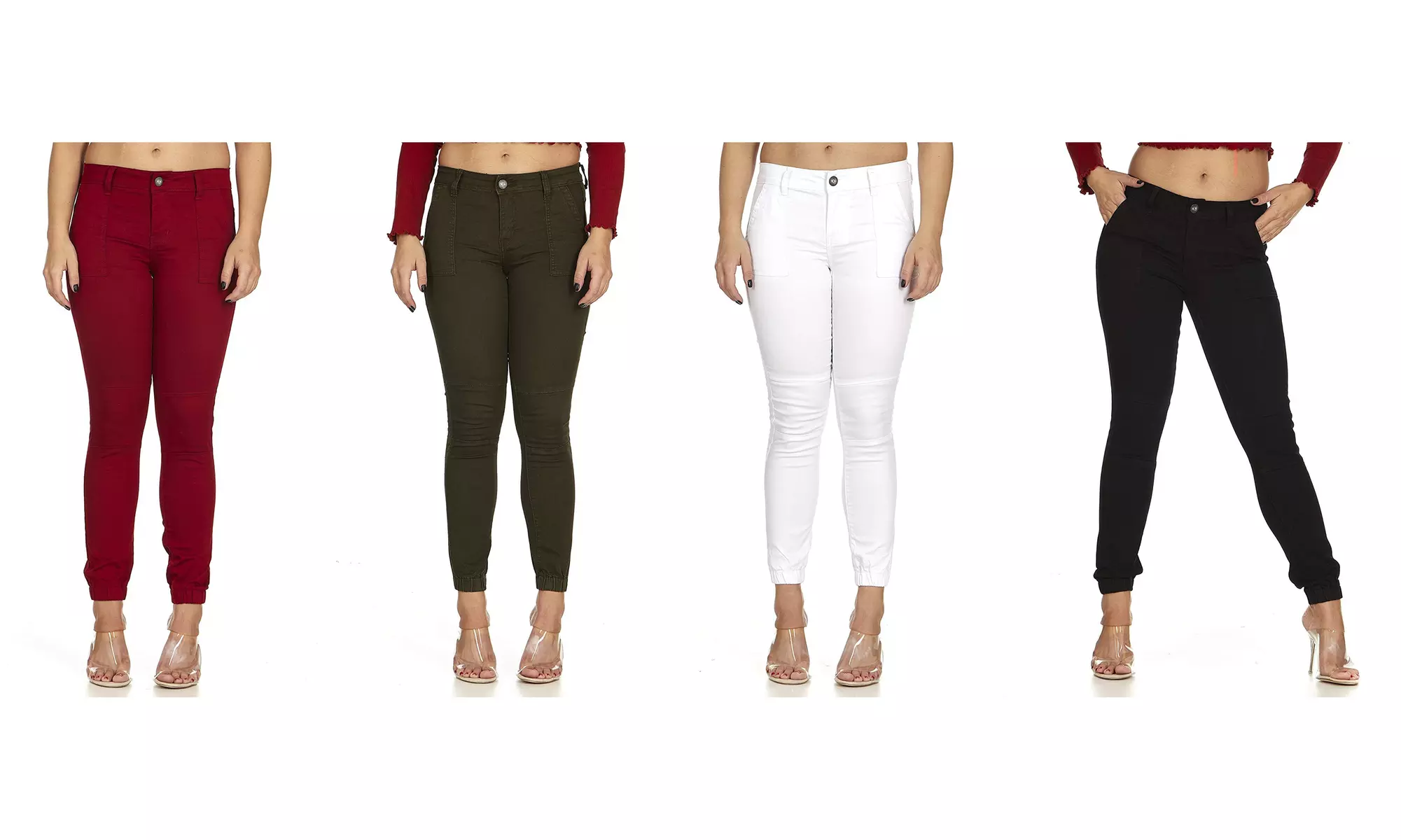 VIP JEANS Plus Size White Skinny Jeans Joggers Deep Pocket Twill Pants - Primary Image