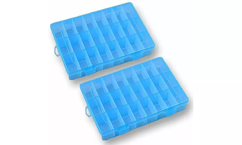 2-Pack 24 Grids Plastic Storage Box Jewelry Earring Tool Containers Organizer