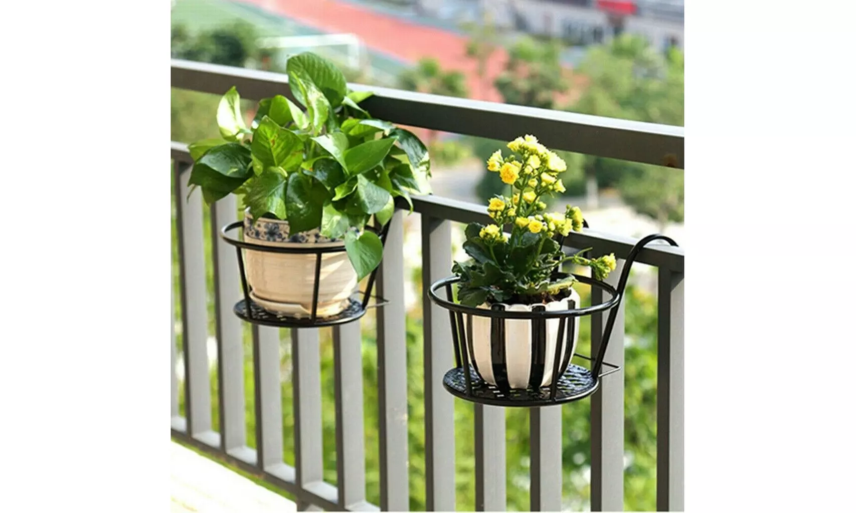 Iron Art Hanging Baskets Holder Flowers Rack Home Balcony Fence Planter