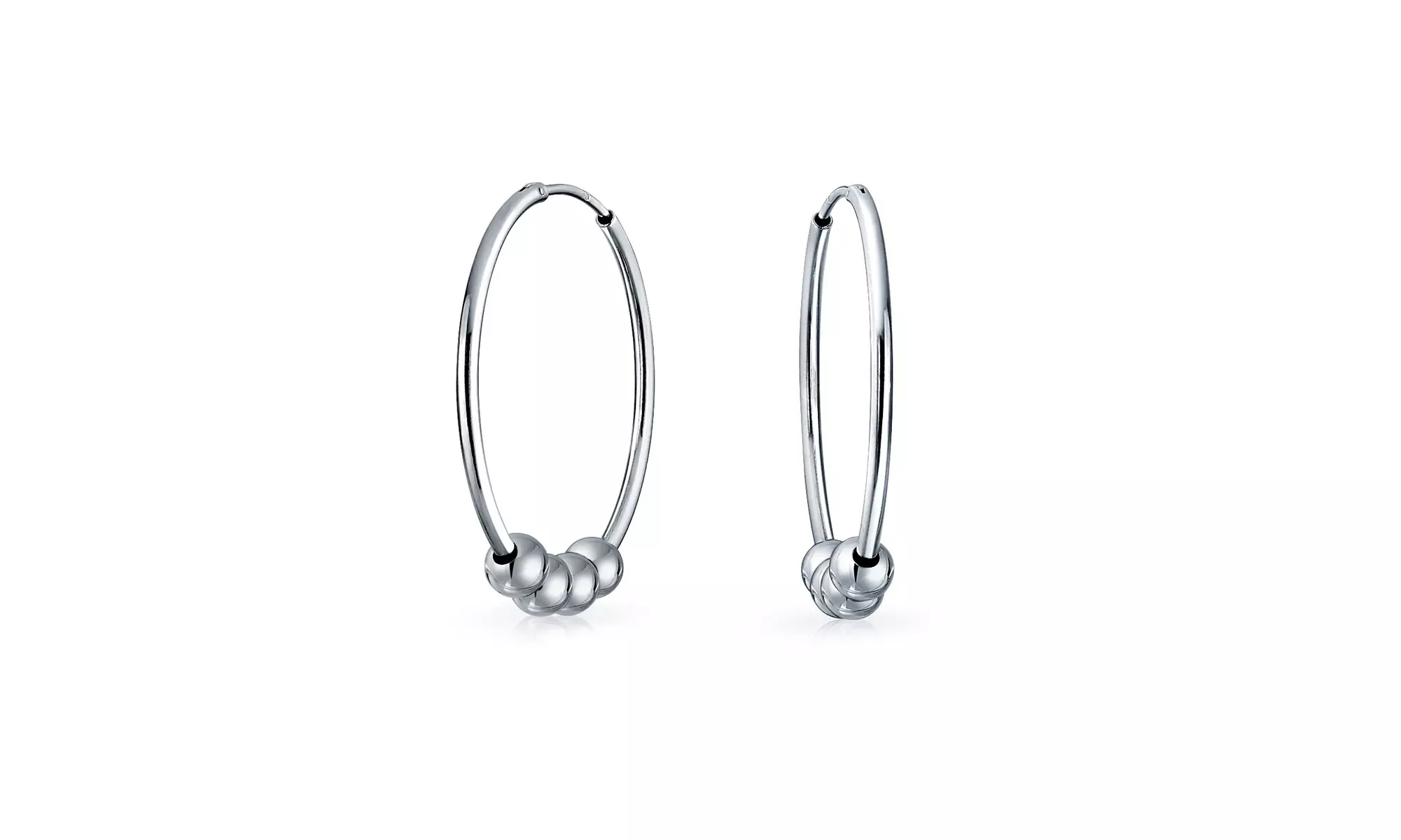 Bali Style 3 Ball Bead Endless Round Hoop Earrings Sterling Silver - Primary Image