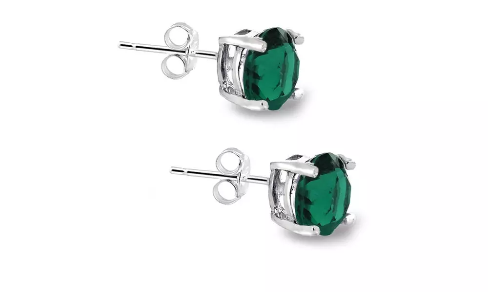 Emerald May Birthstone Round Stud Earrings Made with European Crystals - Second Medium