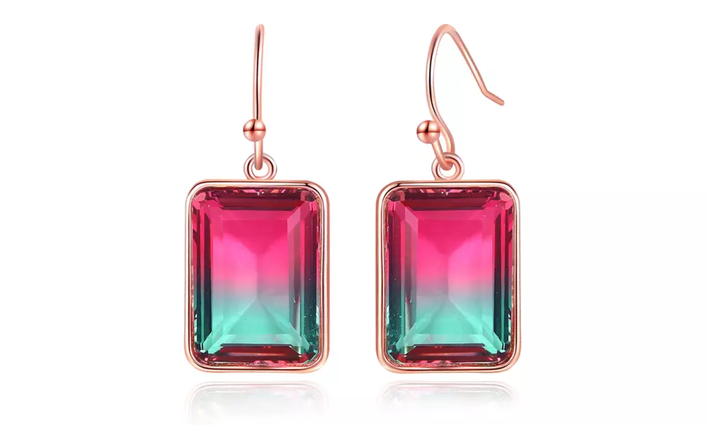 Lab-Created Watermelon Tourmaline Drop Earrings By Gembassy - Primary Image