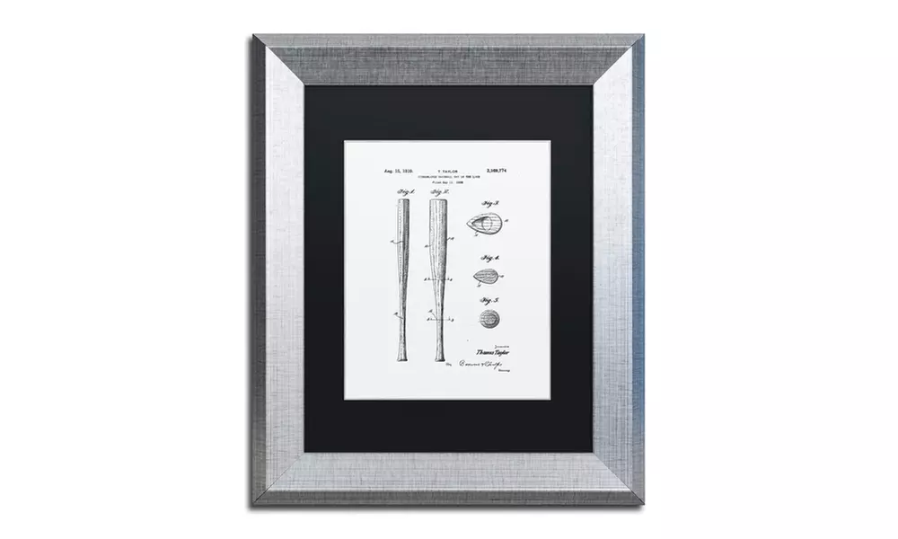 Claire Doherty 'Baseball Bat Patent 1939 White' Matted Silver Framed Art - Primary Image