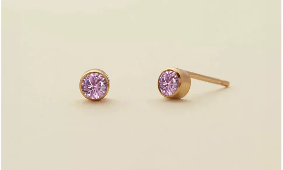 4mm Birthstone Stud Earrings in 14K Gold Plated Stainless Steel, 12 Colors