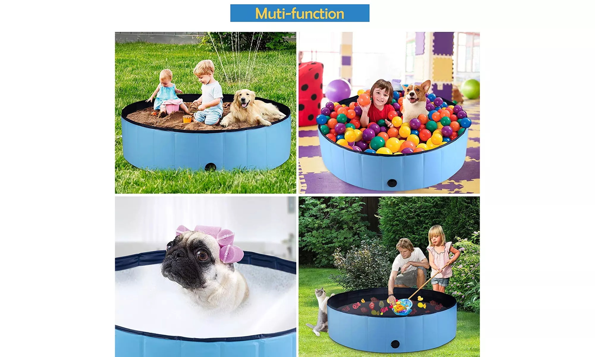 Foldable Dog Pool Kiddie Pool Pet Bathing Tub Outdoor Swimming Pool with Brush