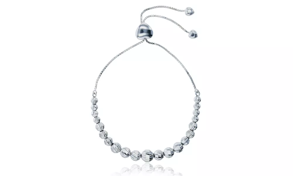 Sterling Silver Rhodium Graduated DC Balls Adjustable Bracelet - Primary Image