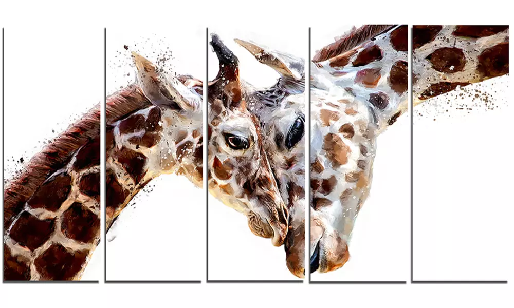 Loving Giraffes- Animal Metal Wall Art 60x28 5 Panels - Primary Image
