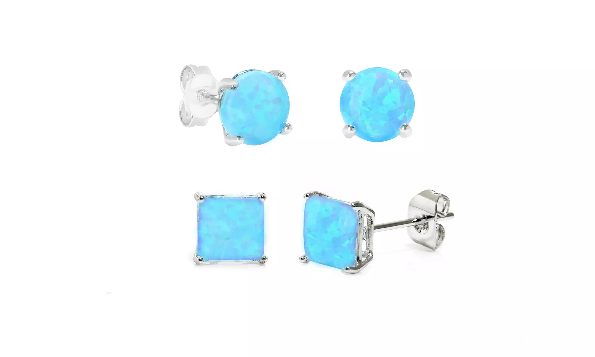 1 Pair or Set - Genuine Blue Opal Stud Earrings in Sterling Silver  - Second Medium