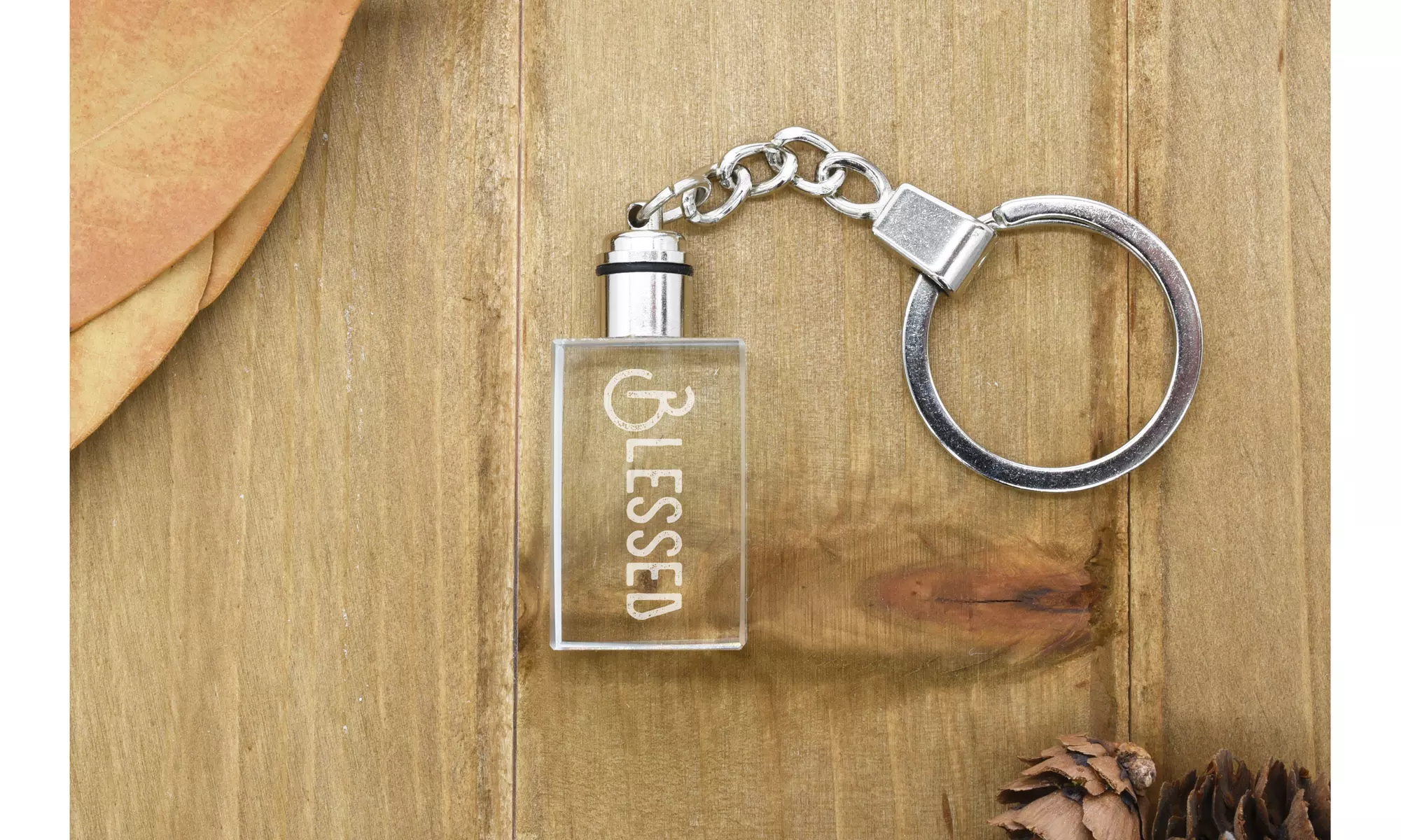Light Up Inspirational Rectangular Clear Keychains By Pink Box - Primary Image