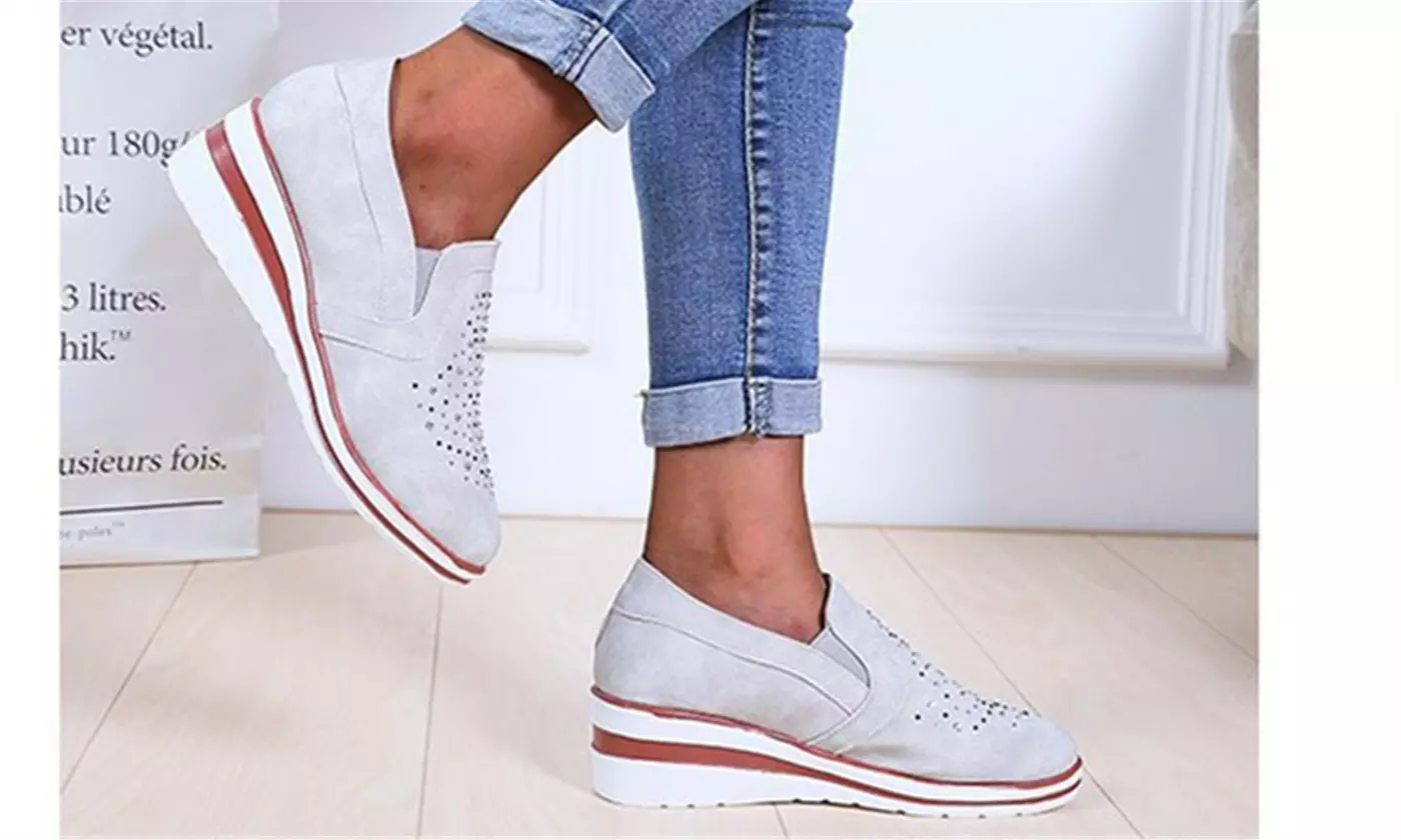 Women's Comfort Slip On Platform Low Top Wedge Loafers with Sparkles (size 6-10)