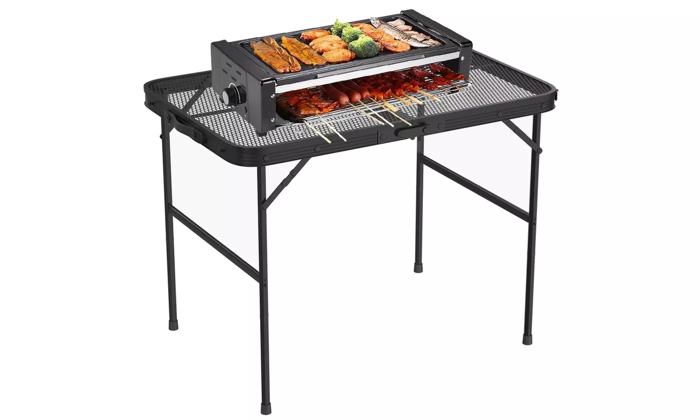  LakeForest Portable Aluminum Folding Camping Table and Grill Stand