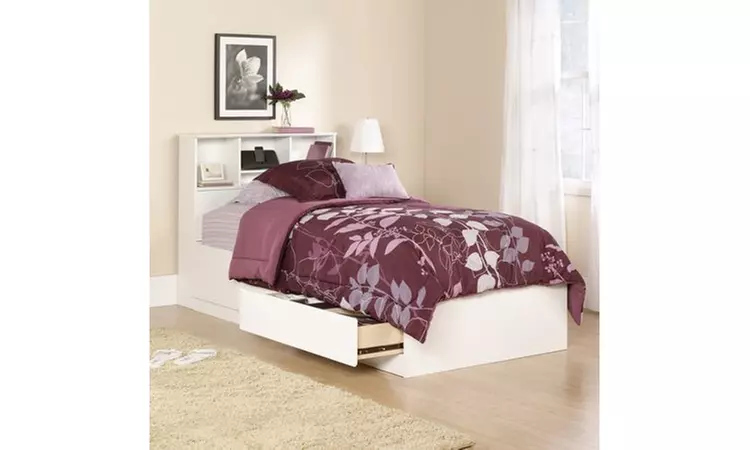 Mainstays Mates Storage Bed with Bookcase Headboard, Twin, Soft White - Second Medium