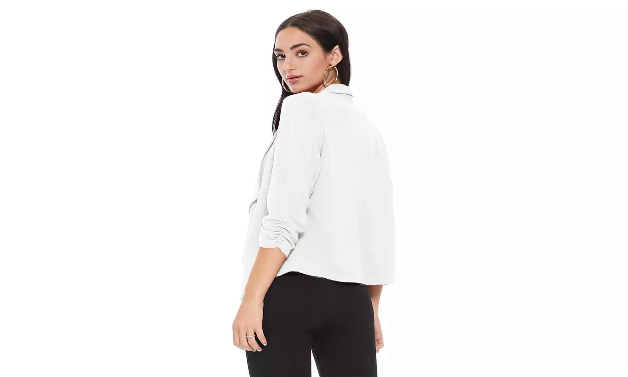 MOA Collection Solid Draped Open Front 3/4 Sleeve Jacket