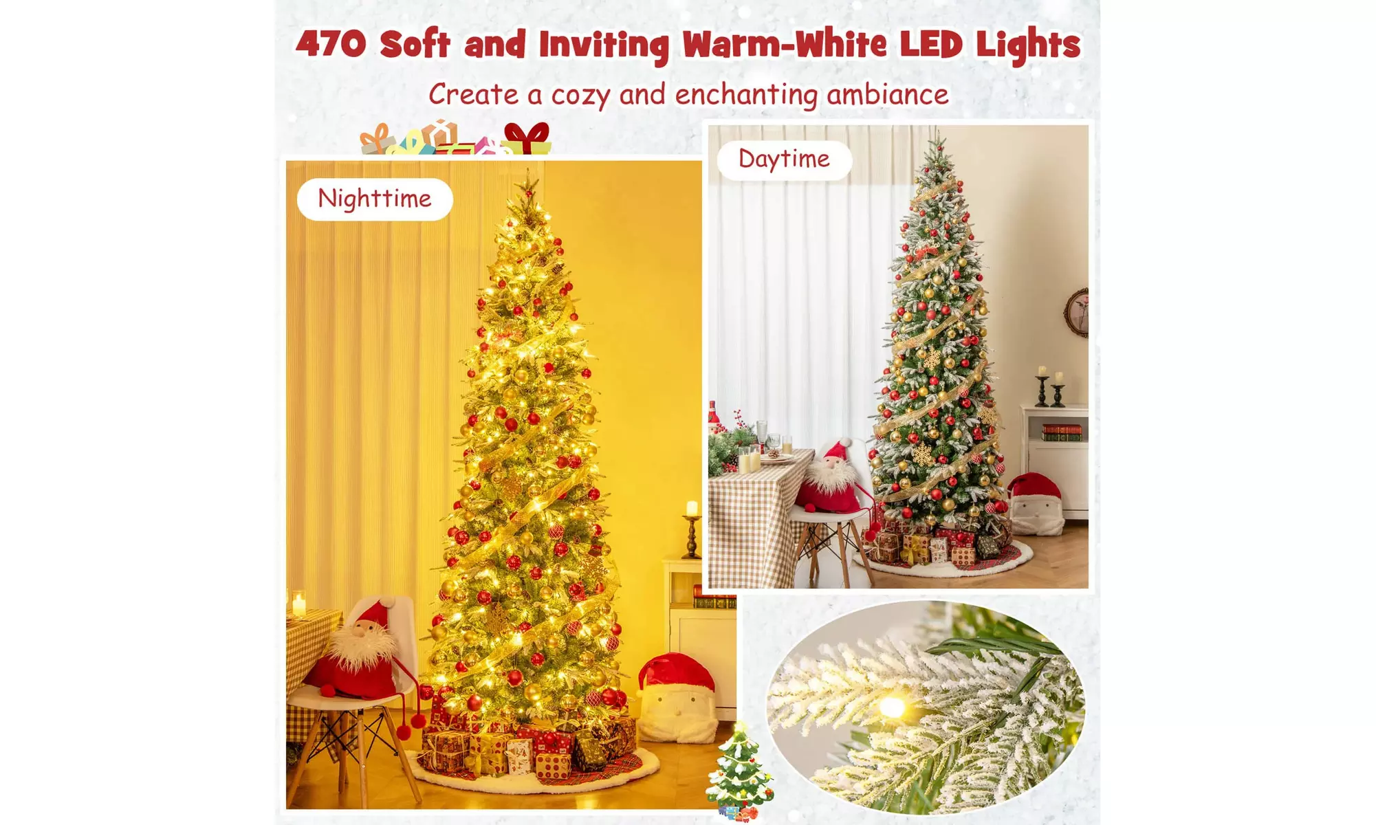 Costway 6/7.5/9 FT Christmas Tree with PE PVC Branch Tips Warm White LED Lights