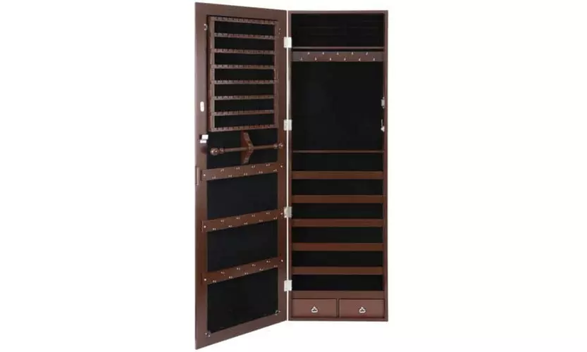 ZENY Jewelry Armoire Cabinet with Full Mirror Lockable Wall Door Mounted  - Primary Image