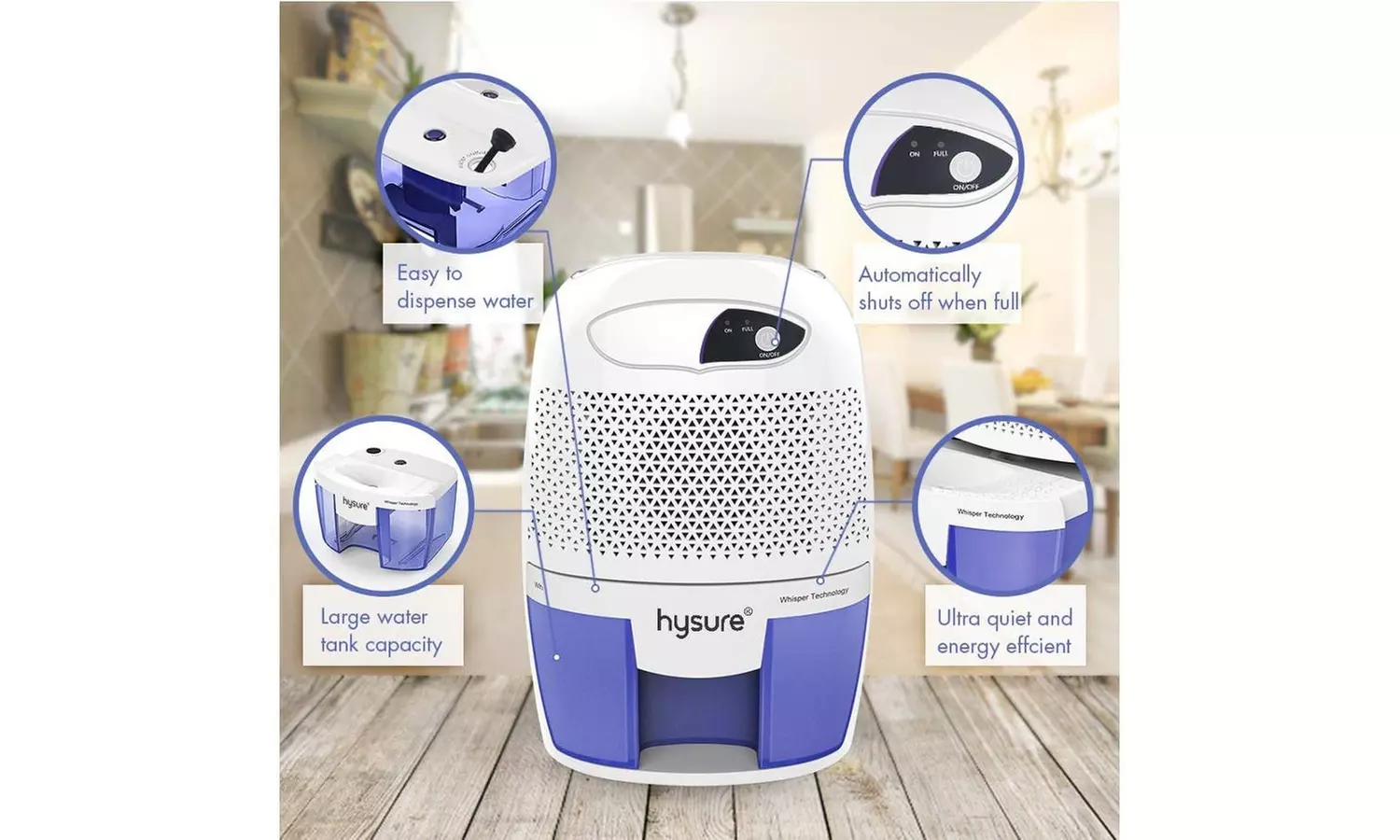 Hysure Portable Mini Dehumidifier 2201 Cubic Feet Electric Safe Dehumidifier - Second Medium