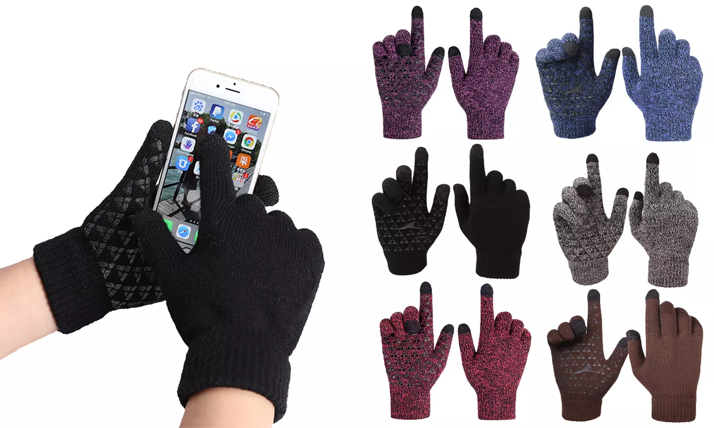 Winter Knit Gloves Touchscreen Warm Thermal Lining Elastic Cuff Glove - Primary Image