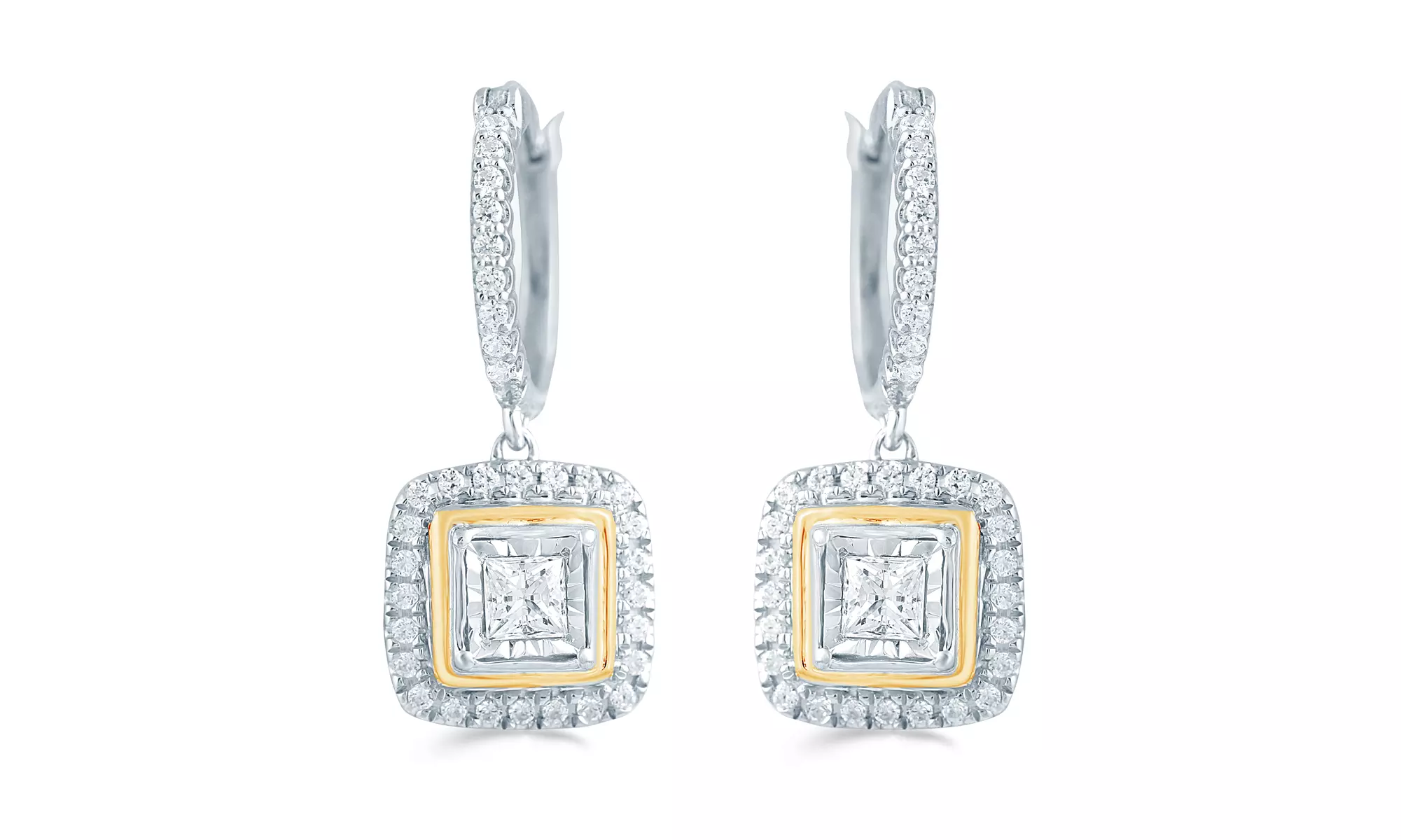 1/2Ct Diamond Halo Earring in Sterling Silver&10kt Yellow Gold by Fifth and Fine - Primary Image