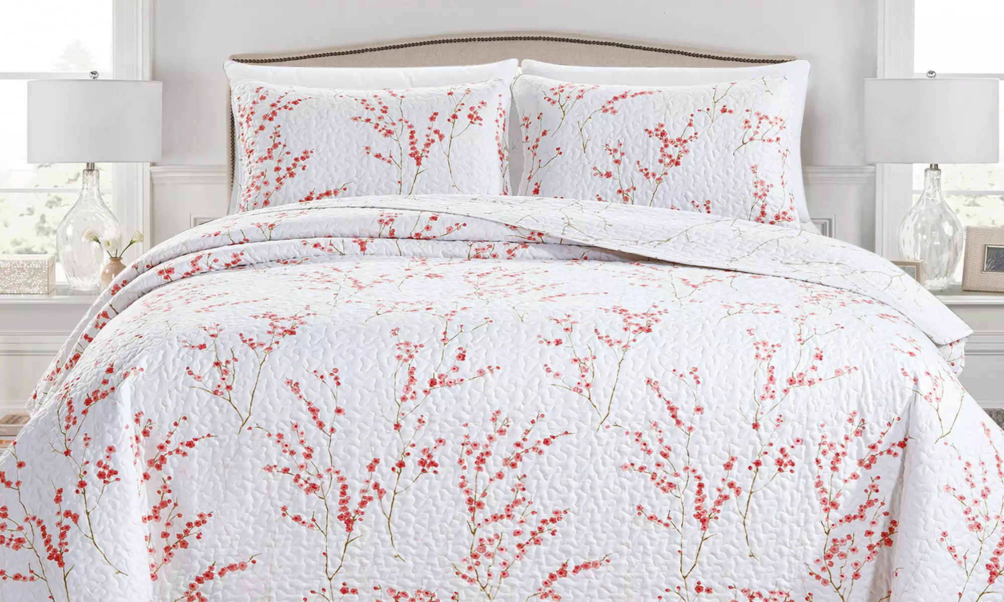 Cherry Blossom Floral Quilt Set Bedspread (2- or 3-Piece) - Second Medium