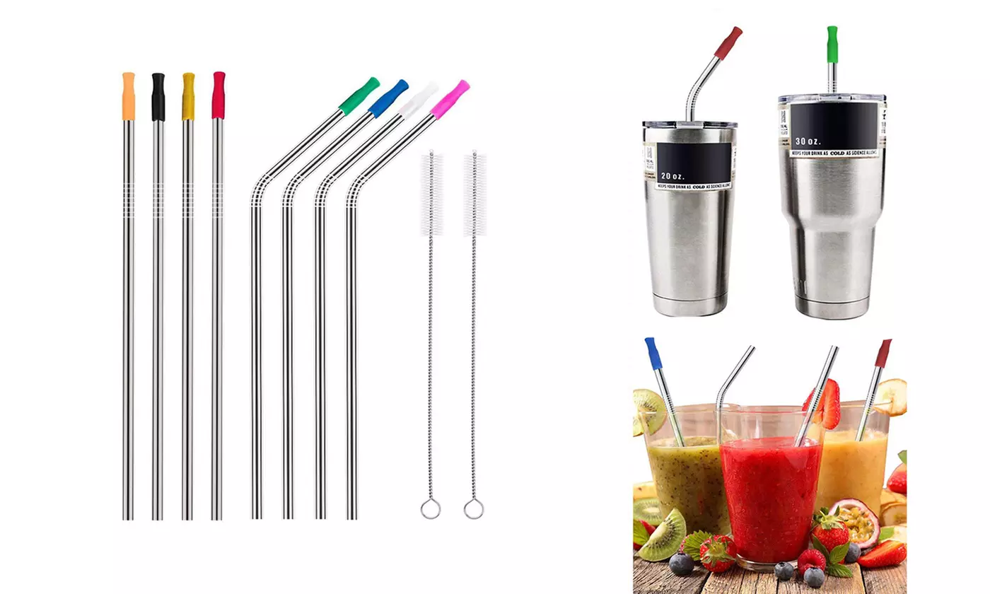10.5 inch Long Reusable Stainless Steel Drinking Straws Brushes Kit