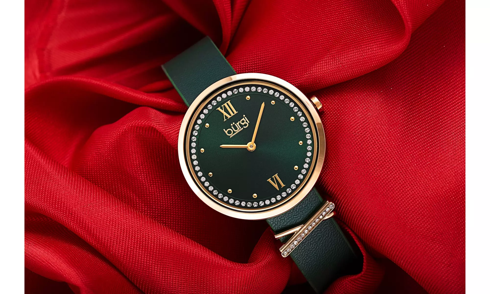 Women's Burgi Beveled Bezel Strap Watch With Crystals From Swarovski - Primary Image