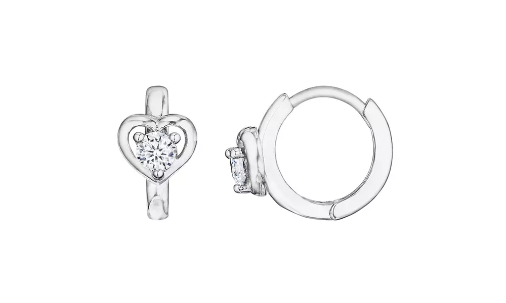 Children's Dazzling Kiddos Sterling Silver Cubic Zirconia Heart Hoop Earrings - Second Medium