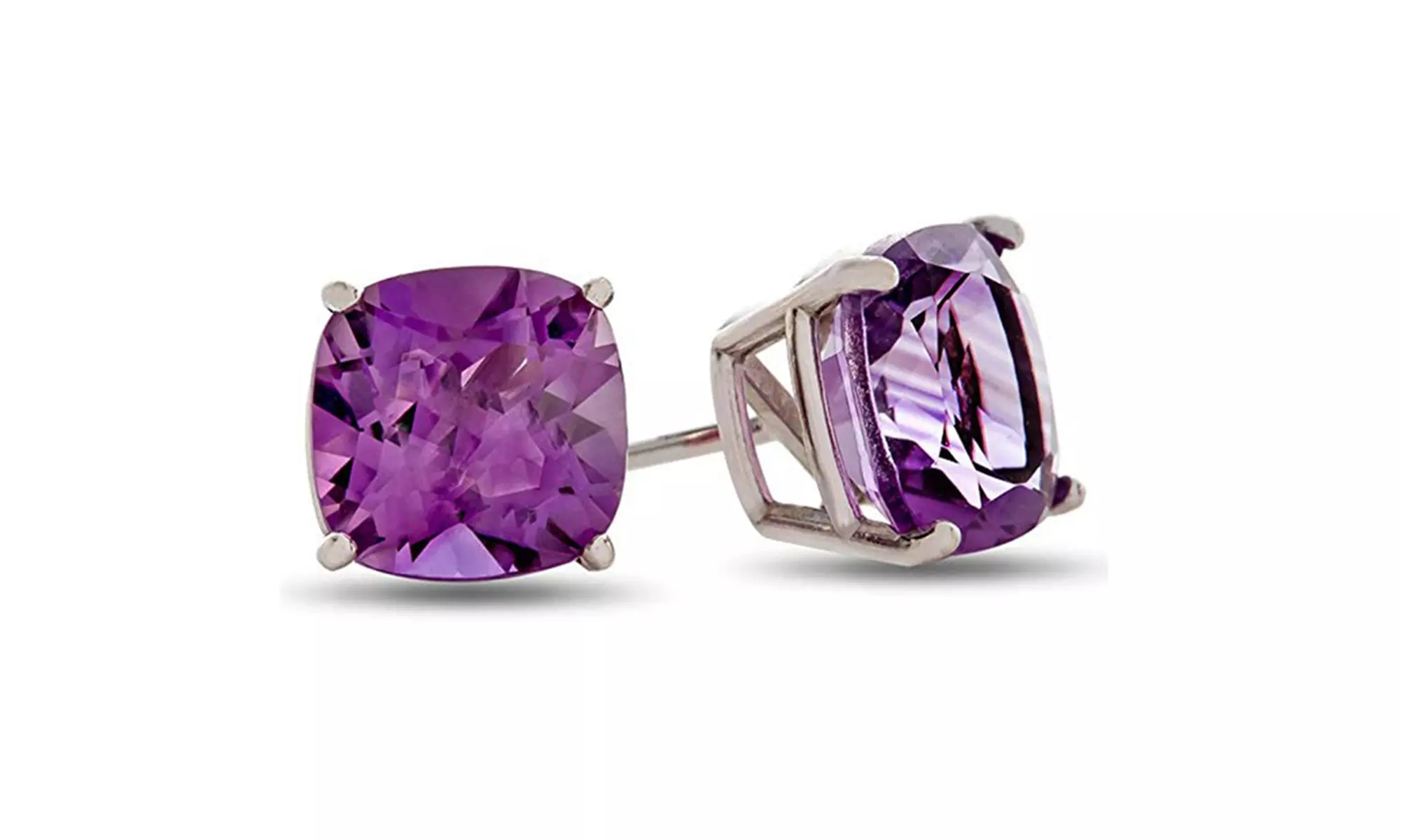 Paris Jewelry 14k White Gold Plated 7x7mm Cushion Cut Stud Earrings - Primary Image