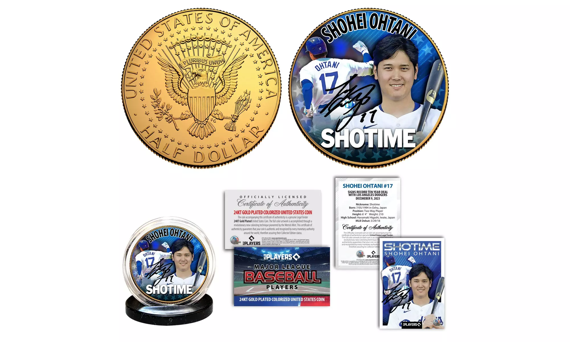 Shohei Ohtani "SHOTIME" LA Dodgers Licensed 24K Clad JFK Coin and Bonus Card - Primary Image