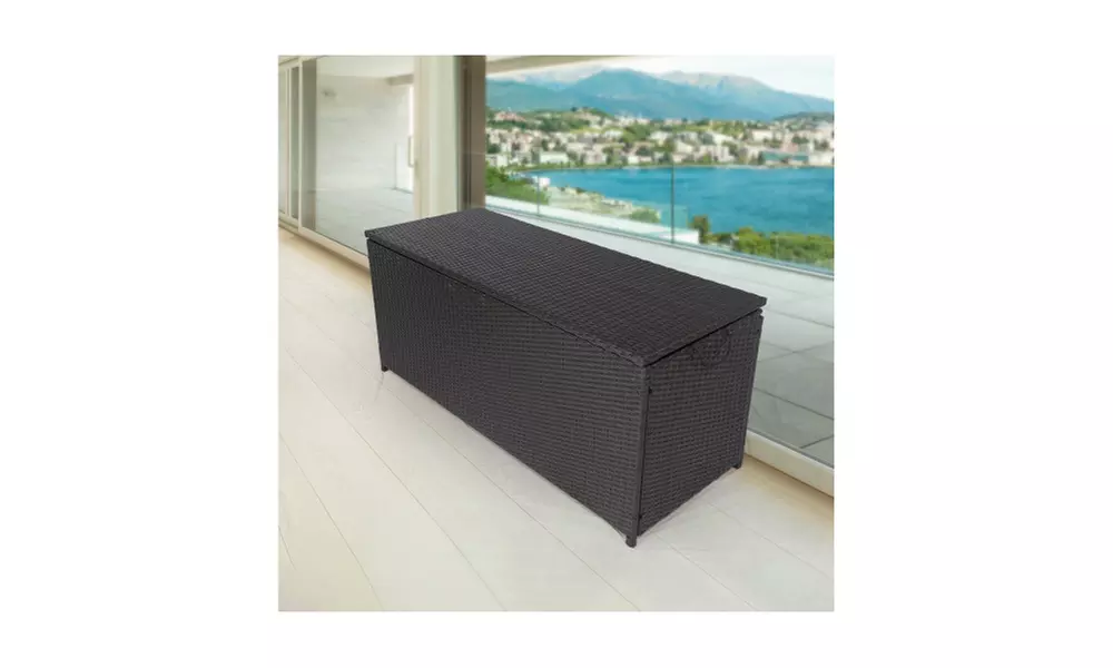 Outdoor Storage Box, 113 Gallon Wicker Patio Deck Boxes with Lid - Primary Image