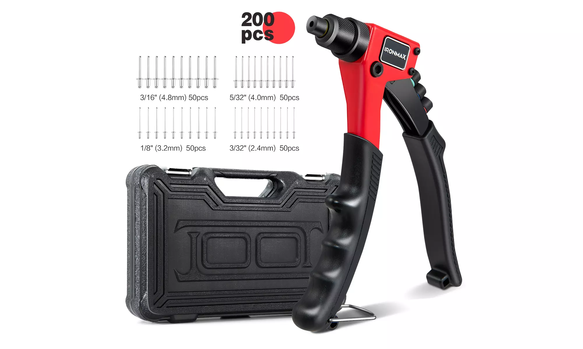 IRONMAX Rivet Gun 200 PCS Rivets Manual Rivet Gun Kit 4 Tool-Free Interchangea - Primary Image