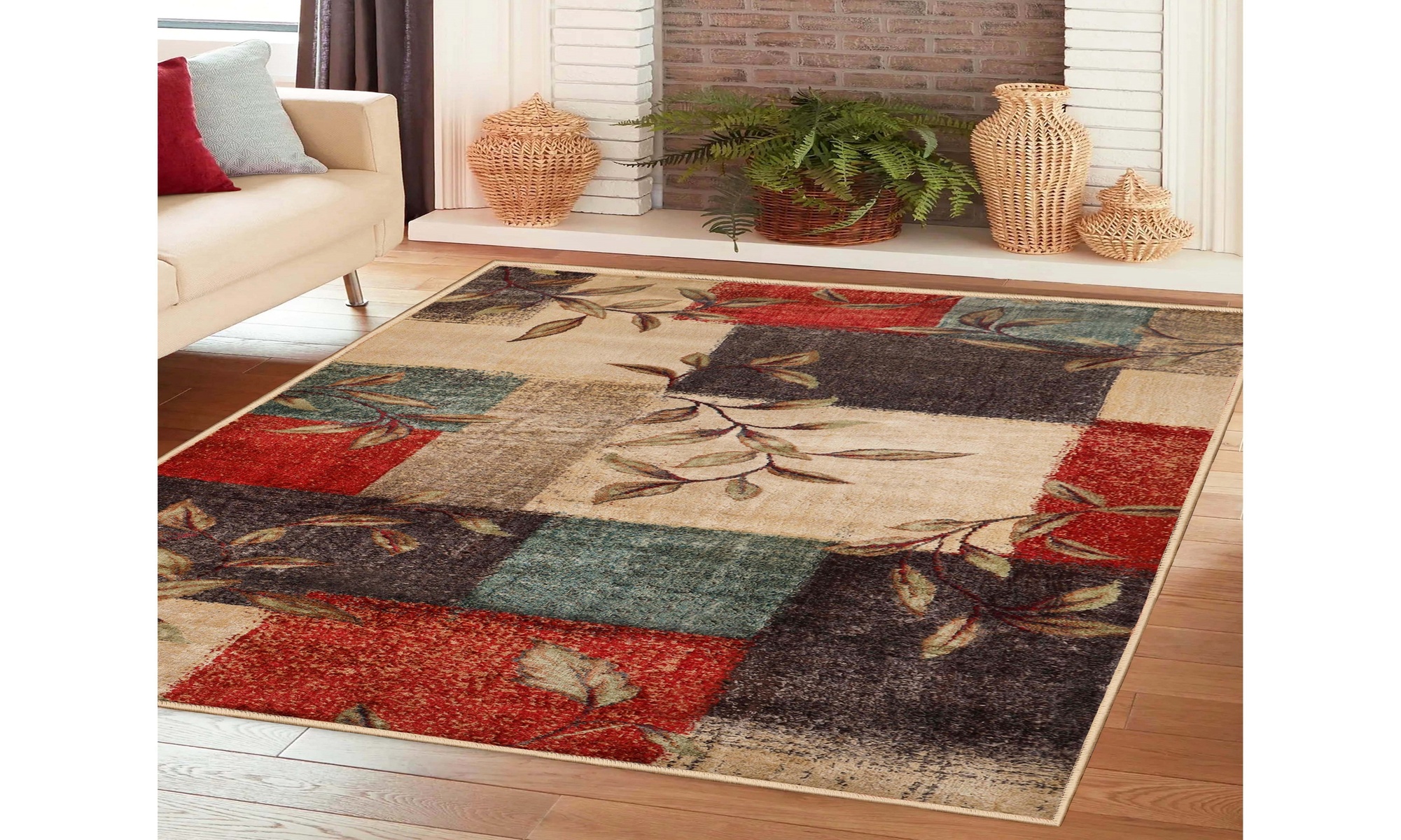 Superior Modern Patchwork Color Block Leaves Area Rug Or Runner Rug Or Door Mat