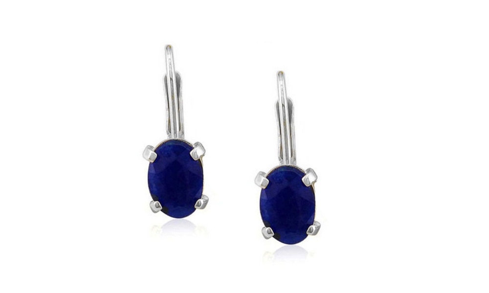 2.00 CTTW Genuine Blue Sapphire Oval Leverback Earrings in 18k white gold