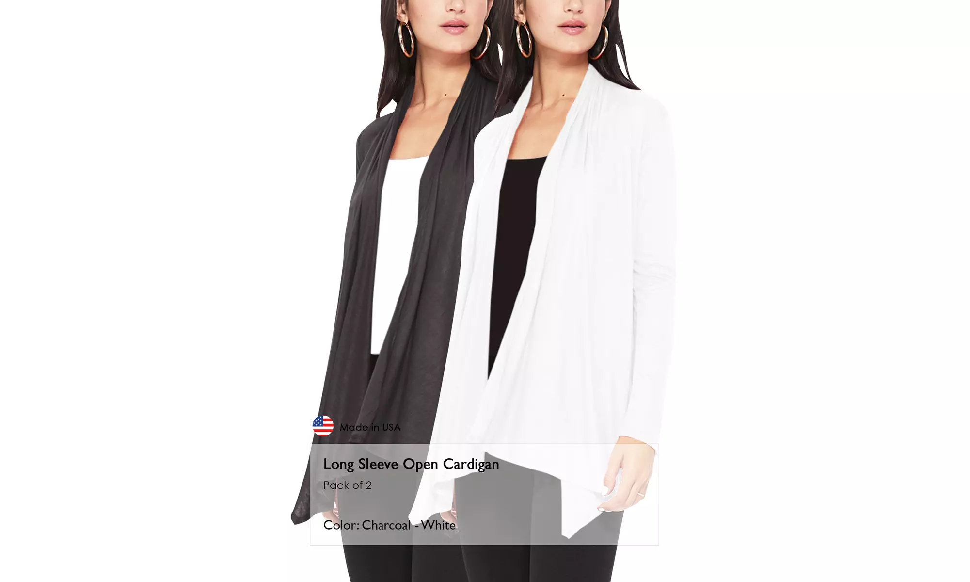 Women's Casual Long Sleeve Open Front Draped Cardigan (Pack of 2)
