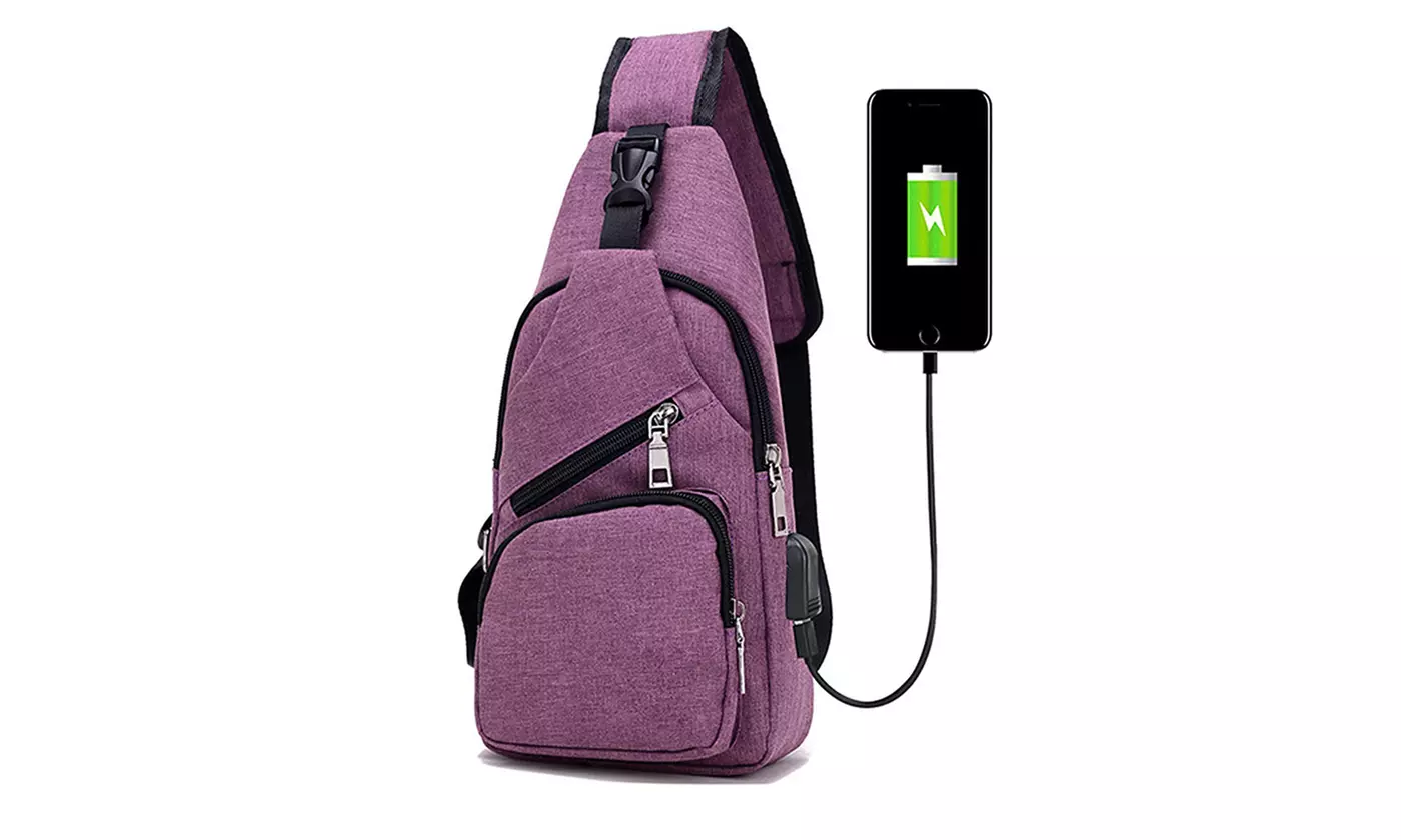 Men Women Messenger Shoulder Bag Sling Chest Pack Crossbody Bag With USB Port