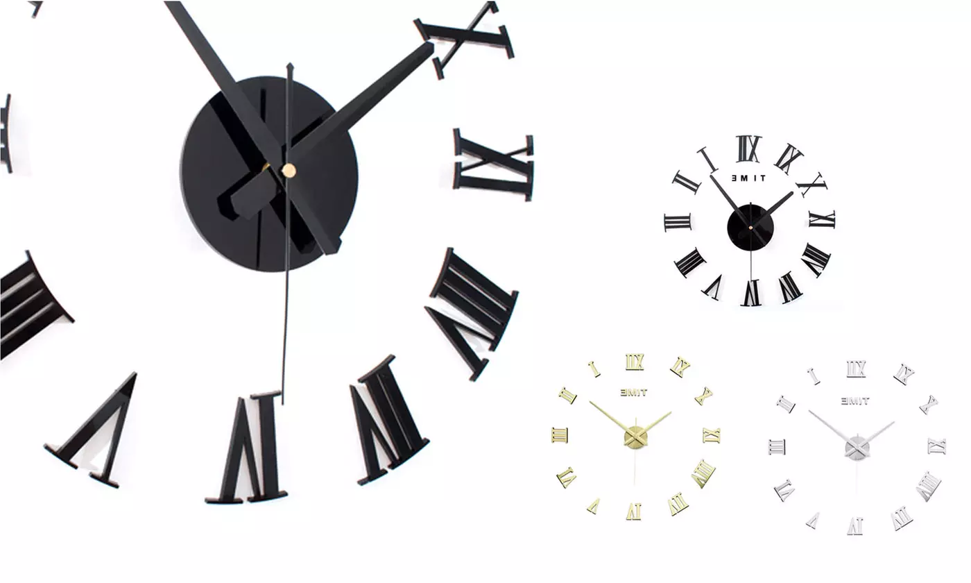 DIY Modern Frameless Wall Clock Surface Sticker Art 3D Mirror Office Decor Black - Primary Image