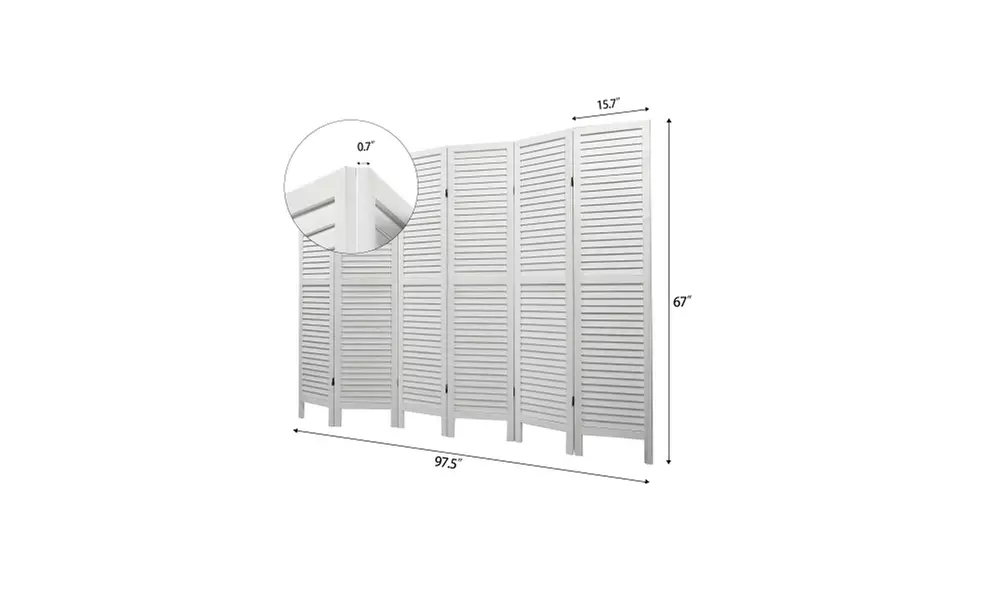 Sycamore wood 6 Panel Screen Folding Louvered Room Divider - Second Medium