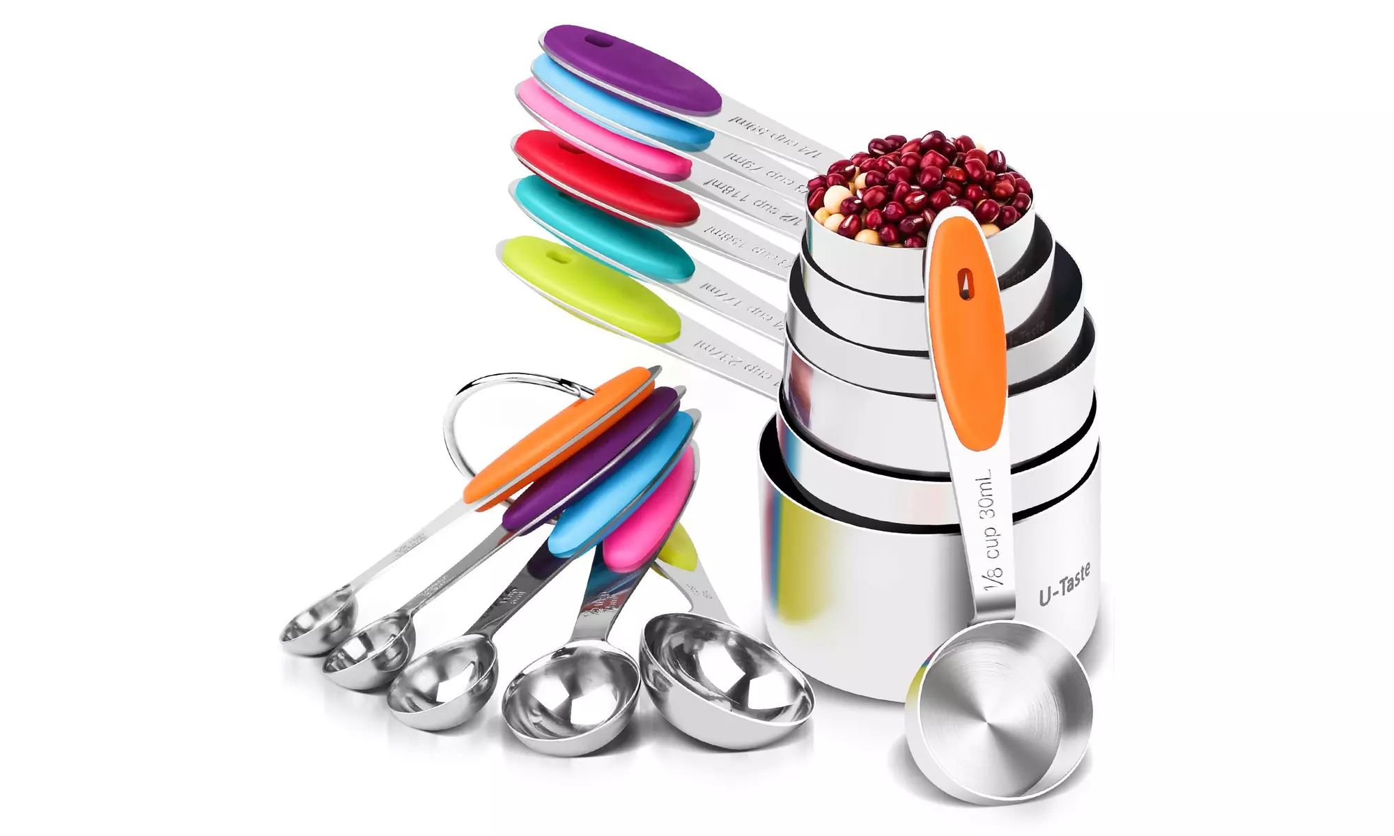 U-Taste 12 Piece Measuring Cups and Spoons Set in 18/8 Stainless Steel - Second Medium