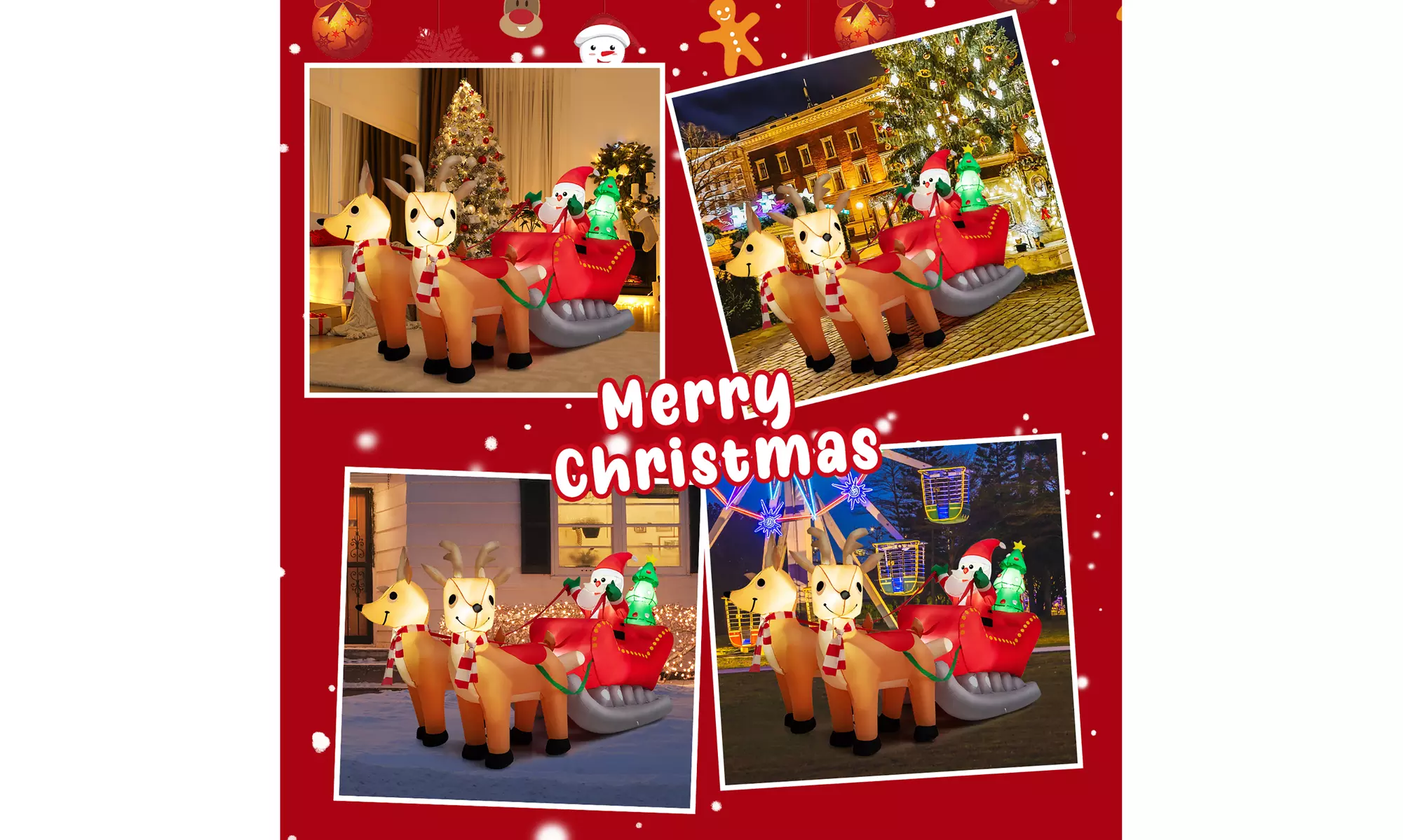 Costway 7.2 FT Inflatable Santa Claus Sleigh Reindeer LED Lights Christmas Tree
