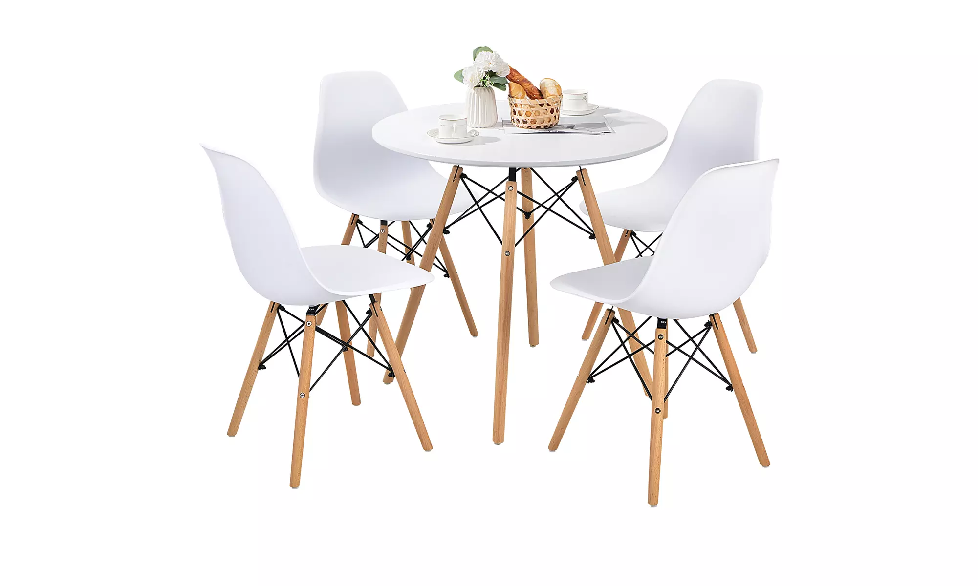Costway Dining Table Set Modern 5 PCS For 4 Round Dining Room Table Set W/Solid - Primary Image