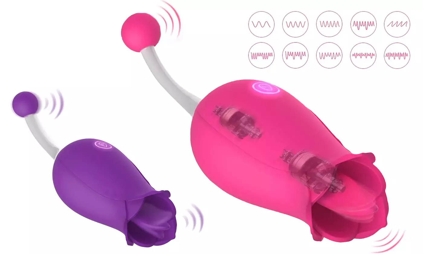 2 in 1 Licking G-Spot Clitoral Vibrator Tongue Stimulator Nipple Massager 