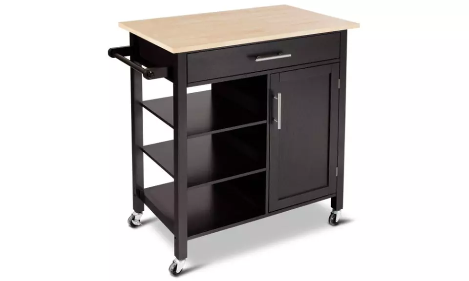 4-Tier Rolling Wood Kitchen Trolley Cart Island Storage Cabinet Drawer & Shelf - Second Medium
